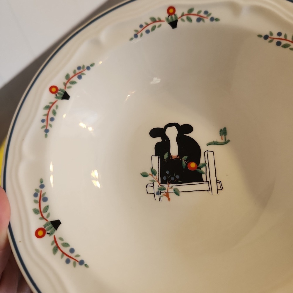 Vintage Oneida Farm Friends Cow Ceramic Stoneware Soup Bowls Farmhouse Kitchen - Picture 9 of 16